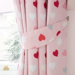 Dunelm Loveable Hearts Blackout Eyelet Curtains Pink, Cotton, Kids -All Kids And Nursery Sales 2024 1000063861 alt01