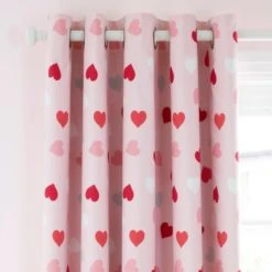 Dunelm Loveable Hearts Blackout Eyelet Curtains Pink, Cotton, Kids -All Kids And Nursery Sales 2024 1000063861 alt03