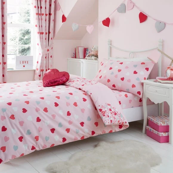 Dunelm Loveable Hearts Duvet Cover and Pillowcase Set Reversible, Duvet Cover Sets, Pink 3 Dunelm Loveable Hearts Duvet Cover and Pillowcase Set Reversible, Duvet Cover Sets, Pink - Image 3