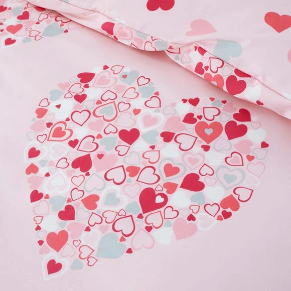 Dunelm Loveable Hearts Duvet Cover and Pillowcase Set Reversible, Duvet Cover Sets, Pink 4 Dunelm Loveable Hearts Duvet Cover and Pillowcase Set Reversible, Duvet Cover Sets, Pink - Image 4