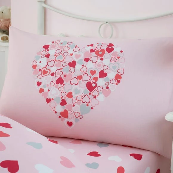 Dunelm Loveable Hearts Duvet Cover and Pillowcase Set Reversible, Duvet Cover Sets, Pink 6 Dunelm Loveable Hearts Duvet Cover and Pillowcase Set Reversible, Duvet Cover Sets, Pink - Image 6