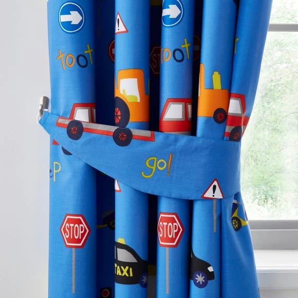 Dunelm Transport Blue Blackout Eyelet Curtains Kids 3 Dunelm Transport Blue Blackout Eyelet Curtains Kids - Image 3