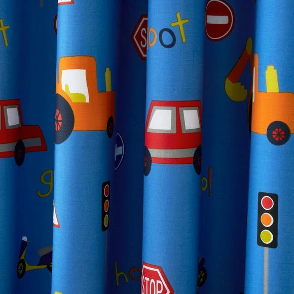 Dunelm Transport Blue Blackout Eyelet Curtains Kids 5 Dunelm Transport Blue Blackout Eyelet Curtains Kids - Image 5