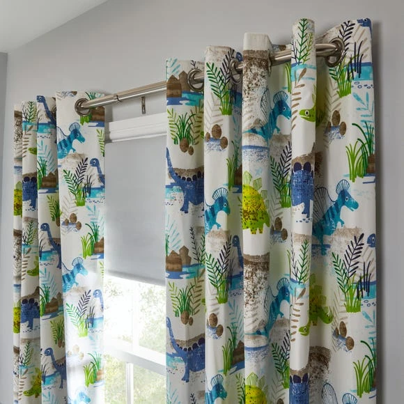 Dunelm Roar! Dinosaur Blackout Eyelet Kids Curtains Eyelet Curtains, Green, Polycotton 4 Dunelm Roar! Dinosaur Blackout Eyelet Kids Curtains Eyelet Curtains, Green, Polycotton - Image 4