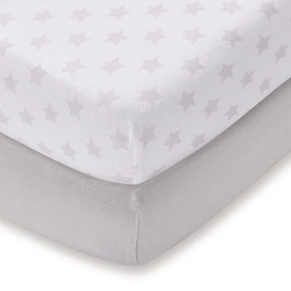 Dunelm Pack of 2 Grey 100% Cotton Jersey Cot Bed Fitted Sheets Plain 2 Dunelm Pack of 2 Grey 100% Cotton Jersey Cot Bed Fitted Sheets Plain - Image 2