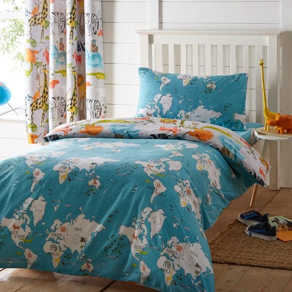 Dunelm My World Reversible Duvet Cover and Pillowcase Set Animals, Blue, Duvet Cover Sets 4 Dunelm My World Reversible Duvet Cover and Pillowcase Set Animals, Blue, Duvet Cover Sets - Image 4