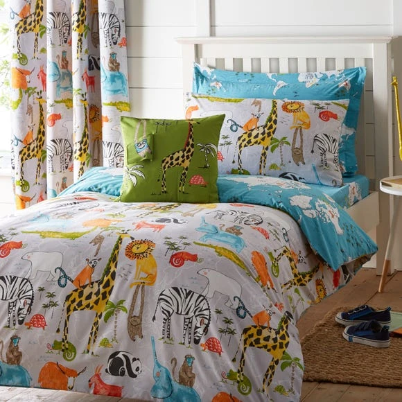 Dunelm My World Reversible Duvet Cover and Pillowcase Set Animals, Blue, Duvet Cover Sets 7 Dunelm My World Reversible Duvet Cover and Pillowcase Set Animals, Blue, Duvet Cover Sets - Image 7