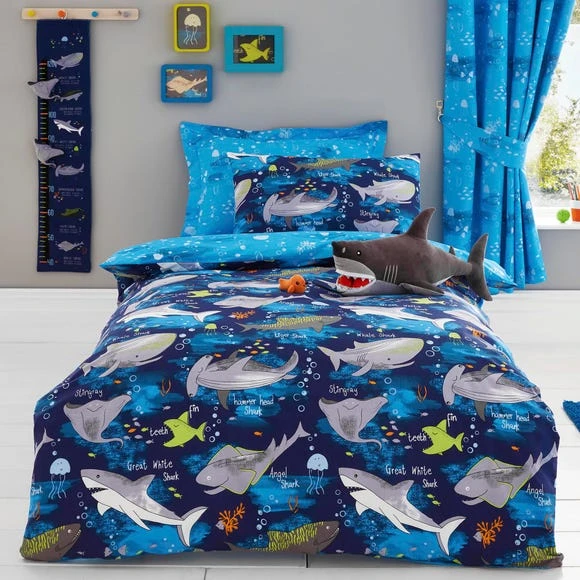 Dunelm Sharks Reversible Duvet Cover and Pillowcase Set Animals, Polycotton, Duvet Cover Sets 2 Dunelm Sharks Reversible Duvet Cover and Pillowcase Set Animals, Polycotton, Duvet Cover Sets - Image 2