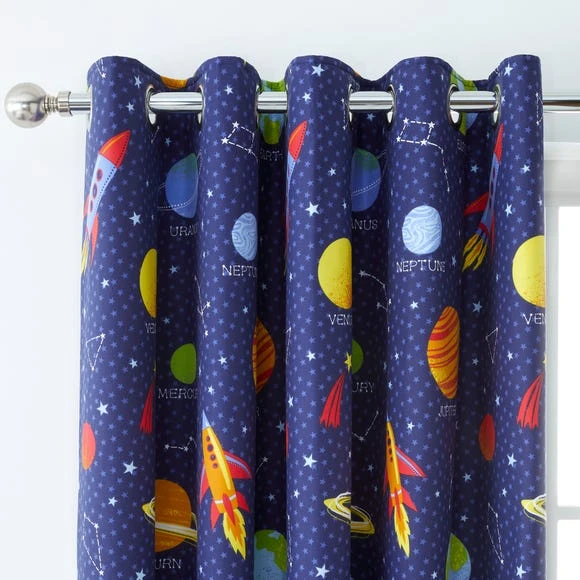 Dunelm Space Navy Blackout Eyelet Kids Curtains Eyelet Curtains, Navy (Blue), Polycotton 4 Dunelm Space Navy Blackout Eyelet Kids Curtains Eyelet Curtains, Navy (Blue), Polycotton - Image 4