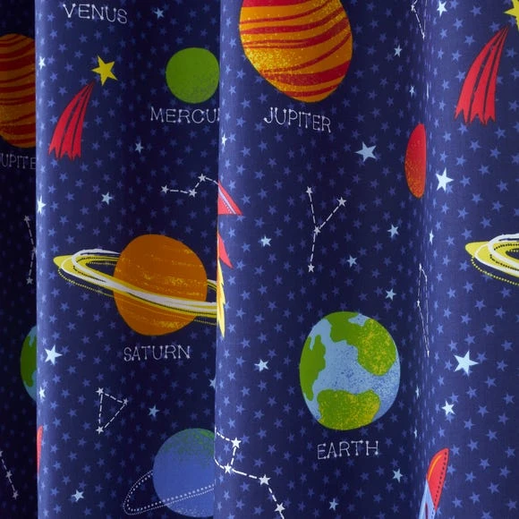 Dunelm Space Navy Blackout Eyelet Kids Curtains Eyelet Curtains, Navy (Blue), Polycotton 5 Dunelm Space Navy Blackout Eyelet Kids Curtains Eyelet Curtains, Navy (Blue), Polycotton - Image 5