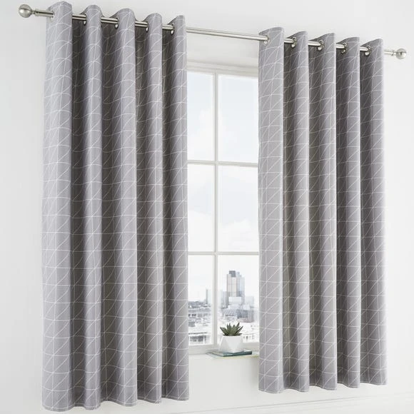 Dunelm Geo Grey Blackout Eyelet Curtains Patterned 2 Dunelm Geo Grey Blackout Eyelet Curtains Patterned - Image 2