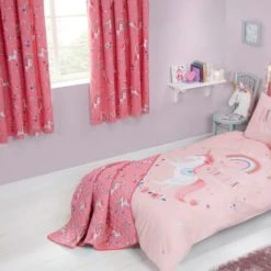 Dunelm Unicorn Blackout Pencil Pleat Kids Curtains Pencil Pleat Curtains, Pink, Polycotton -All Kids And Nursery Sales 2024 1000117616 alt01