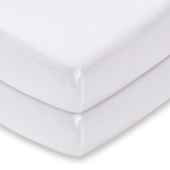 Dunelm Pack of 2 White 100% Cotton Jersey Cot Bed Fitted Sheets Plain 2 Dunelm Pack of 2 White 100% Cotton Jersey Cot Bed Fitted Sheets Plain - Image 2