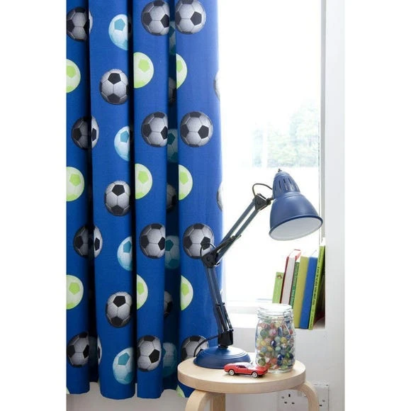 Catherine Lansfield Blue Football Pencil Pleat Curtains Fabric, Plain 3 Catherine Lansfield Blue Football Pencil Pleat Curtains Fabric, Plain - Image 3