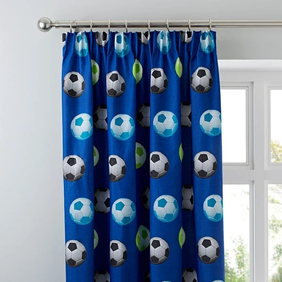 Catherine Lansfield Blue Football Pencil Pleat Curtains Fabric, Plain 2 Catherine Lansfield Blue Football Pencil Pleat Curtains Fabric, Plain - Image 2