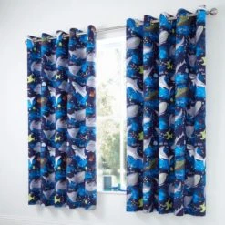 Dunelm Sharks Navy Blackout Eyelet Kids Curtains Polycotton, Eyelet Curtains -All Kids And Nursery Sales 2024 1000143724 alt01