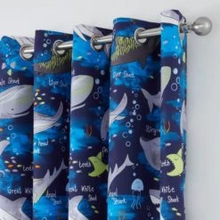 Dunelm Sharks Navy Blackout Eyelet Kids Curtains Polycotton, Eyelet Curtains -All Kids And Nursery Sales 2024 1000143724 alt02