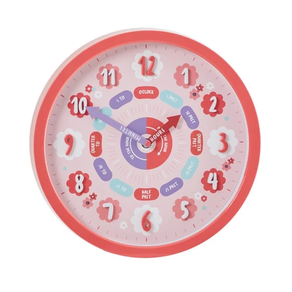 Dunelm Pink Tell The Time Clock Clocks, Plastic 2 Dunelm Pink Tell The Time Clock Clocks, Plastic - Image 2