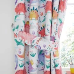 Dunelm Dinosaur Pink Blackout Eyelet Curtains Animals, Polycotton -All Kids And Nursery Sales 2024 1000160560 alt03