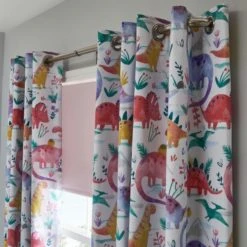 Dunelm Dinosaur Pink Blackout Eyelet Curtains Animals, Polycotton -All Kids And Nursery Sales 2024 1000160560 alt05