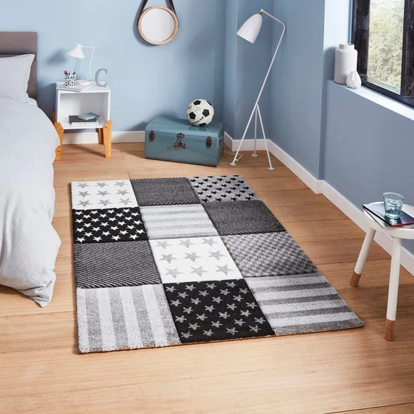 Dunelm Grey Stars and Stripes Rug Rugs, Patterned, Polyester 2 Dunelm Grey Stars and Stripes Rug Rugs, Patterned, Polyester - Image 2