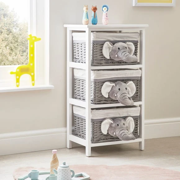 Dunelm Grey Plush Elephant 3 Drawer Wicker Drawer Unit Plain, Boho, Storage Baskets 2 Dunelm Grey Plush Elephant 3 Drawer Wicker Drawer Unit Plain, Boho, Storage Baskets - Image 2