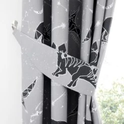 Dunelm Black Space Dinosaur Blackout Eyelet Curtains Printed, Polycotton -All Kids And Nursery Sales 2024 1000167404 alt03