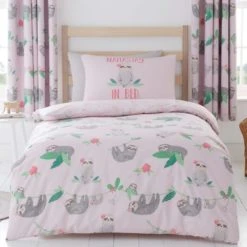 Dunelm Pink Pretty Sloth Duvet Cover and Pillowcase Set Reversible, Printed, Polycotton -All Kids And Nursery Sales 2024 1000167412 alt01