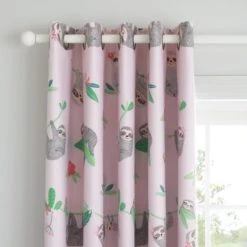 Dunelm Pink Pretty Sloth Blackout Eyelet Curtains Printed, Polycotton -All Kids And Nursery Sales 2024 1000167413 alt01
