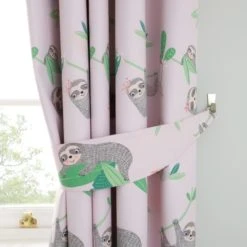 Dunelm Pink Pretty Sloth Blackout Eyelet Curtains Printed, Polycotton -All Kids And Nursery Sales 2024 1000167413 alt02