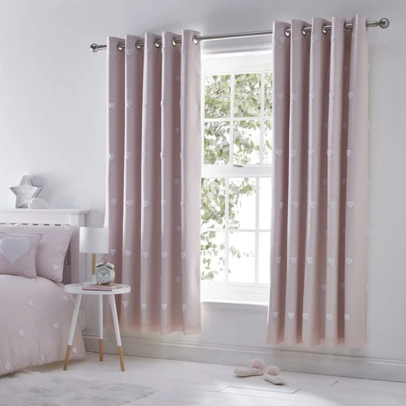 Dunelm Pink Tufted Hearts Blackout Eyelet Curtains Cotton 3 Dunelm Pink Tufted Hearts Blackout Eyelet Curtains Cotton - Image 3