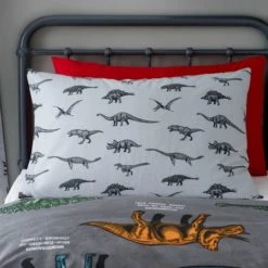 Dunelm Dinosaur Friends Grey 100% Cotton Duvet Cover and Pillowcase Set Reversible, Duvet Cover Sets, Printed -All Kids And Nursery Sales 2024 1000167422 alt04