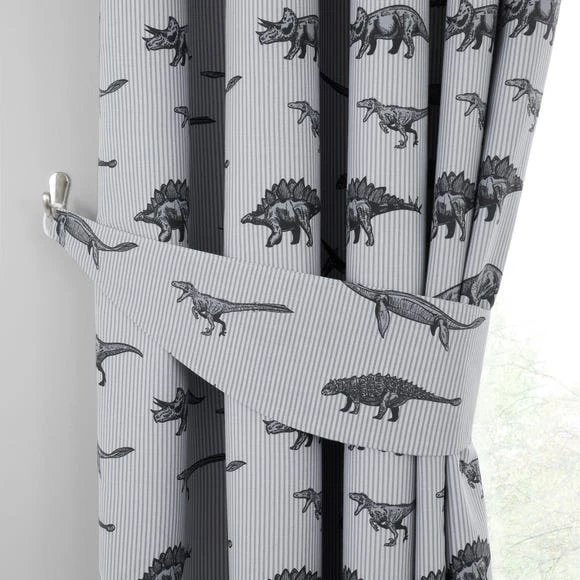 Dunelm Dinosaur Friends Grey 100% Cotton Blackout Eyelet Curtains Printed 4 Dunelm Dinosaur Friends Grey 100% Cotton Blackout Eyelet Curtains Printed - Image 4
