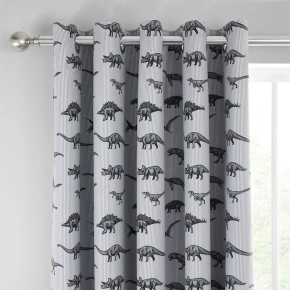 Dunelm Dinosaur Friends Grey 100% Cotton Blackout Eyelet Curtains Printed 5 Dunelm Dinosaur Friends Grey 100% Cotton Blackout Eyelet Curtains Printed - Image 5