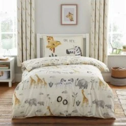 Dunelm Safari Natural 100% Cotton Single Duvet Cover and Pillowcase Set Retreat, Reversible, Boho -All Kids And Nursery Sales 2024 1000167431 alt01