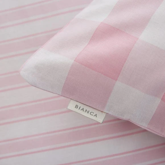Bianca Cotton Bianca Check And Stripe 100% Cotton Pink Duvet Cover and Pillowcase Set Duvet Cover Sets, Reversible, Light Pink 4 Bianca Cotton Bianca Check And Stripe 100% Cotton Pink Duvet Cover and Pillowcase Set Duvet Cover Sets, Reversible, Light Pink - Image 4