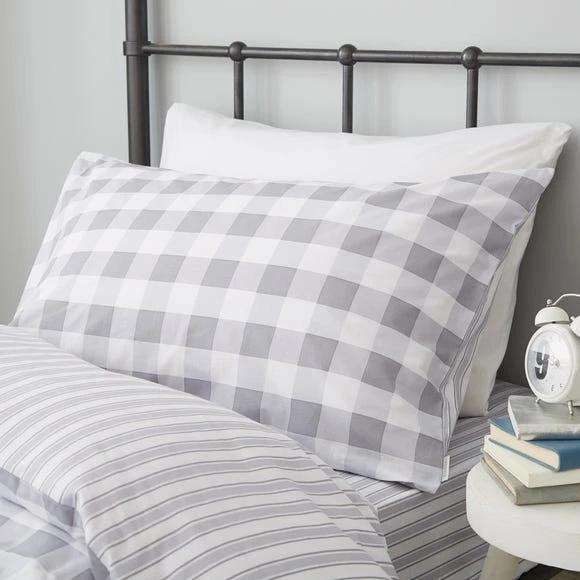 Bianca Cotton Bianca Check And Stripe 100% Cotton Grey Duvet Cover and Pillowcase Set Duvet Cover Sets, Checked, Reversible 3 Bianca Cotton Bianca Check And Stripe 100% Cotton Grey Duvet Cover and Pillowcase Set Duvet Cover Sets, Checked, Reversible - Image 3