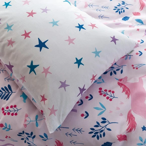 Bianca Cotton Bianca Woodland Unicorn And Stars 100% Cotton Duvet Cover and Pillowcase Set Duvet Cover Sets, Soft Pink, Reversible 4 Bianca Cotton Bianca Woodland Unicorn And Stars 100% Cotton Duvet Cover and Pillowcase Set Duvet Cover Sets, Soft Pink, Reversible - Image 4