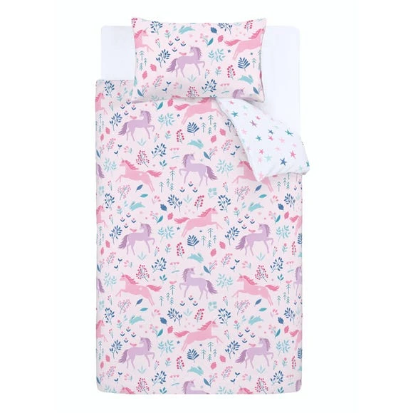 Bianca Cotton Bianca Woodland Unicorn And Stars 100% Cotton Duvet Cover and Pillowcase Set Duvet Cover Sets, Soft Pink, Reversible 6 Bianca Cotton Bianca Woodland Unicorn And Stars 100% Cotton Duvet Cover and Pillowcase Set Duvet Cover Sets, Soft Pink, Reversible - Image 6