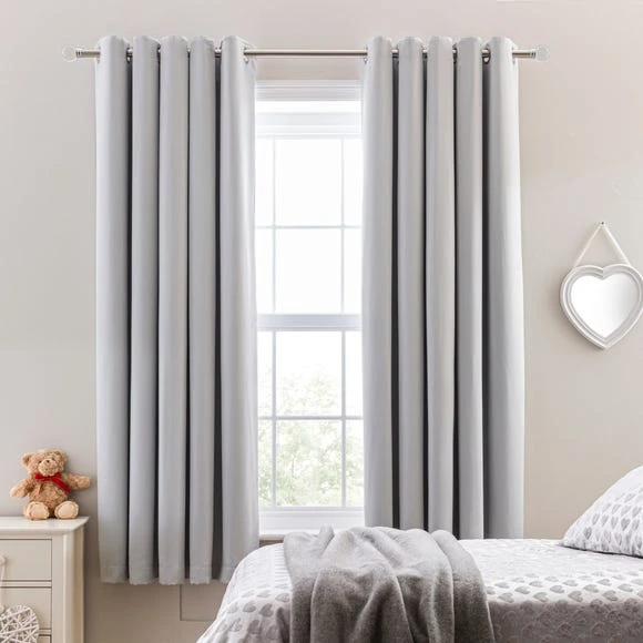 Dunelm Mia Elephant Grey Blackout Eyelet Curtains Plain, Light Grey, Polyester 2 Dunelm Mia Elephant Grey Blackout Eyelet Curtains Plain, Light Grey, Polyester - Image 2