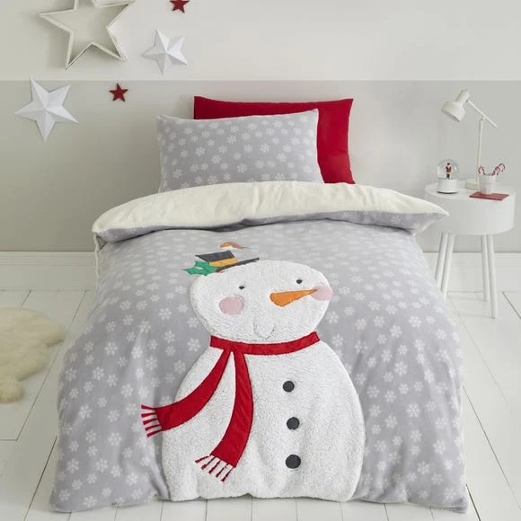 Catherine Lansfield Grey Cosy Snowman Duvet Cover and Pillowcase Set Christmas, Reversible, Duvet Cover Sets 2 Catherine Lansfield Grey Cosy Snowman Duvet Cover and Pillowcase Set Christmas, Reversible, Duvet Cover Sets - Image 2
