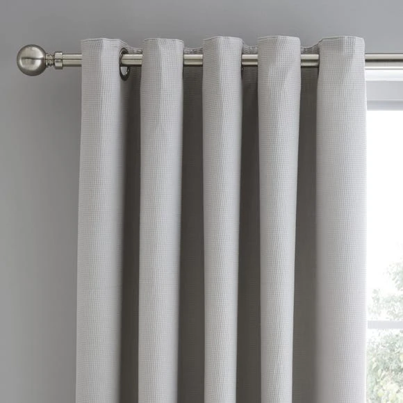 Dunelm Mini Waffle Grey Blackout Eyelet Curtains Plain, Light Grey, Cotton 3 Dunelm Mini Waffle Grey Blackout Eyelet Curtains Plain, Light Grey, Cotton - Image 3