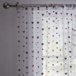 Dunelm Metallic Pink Hearts Voile Panel Voile Panels, Light Pink, Polyester -All Kids And Nursery Sales 2024 1000180798 alt01