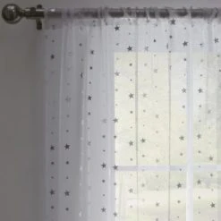 Dunelm Metallic Silver Stars Voile Panel Polyester, Voile Panels -All Kids And Nursery Sales 2024 1000180799 alt01
