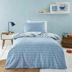 The Edited Life Protect our Seas Blue 100% Organic Cotton Duvet Cover and Pillowcase Set Boho, Patterned, Light Blue -All Kids And Nursery Sales 2024 1000182138 alt01