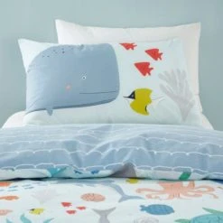 The Edited Life Protect our Seas Blue 100% Organic Cotton Duvet Cover and Pillowcase Set Boho, Patterned, Light Blue -All Kids And Nursery Sales 2024 1000182138 alt02