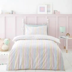Dunelm Seersucker Hearts Reversible Duvet Cover and Pillowcase Set Duvet Cover Sets, MultiColoured, Polycotton -All Kids And Nursery Sales 2024 1000182139 alt01