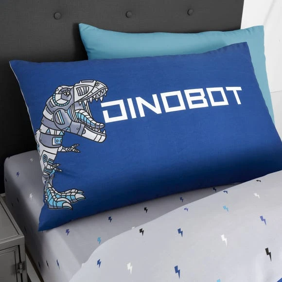 Catherine Lansfield Blue Dinobot Duvet Cover and Pillowcase Set Light Blue, Dinosaur, Patterned 3 Catherine Lansfield Blue Dinobot Duvet Cover and Pillowcase Set Light Blue, Dinosaur, Patterned - Image 3