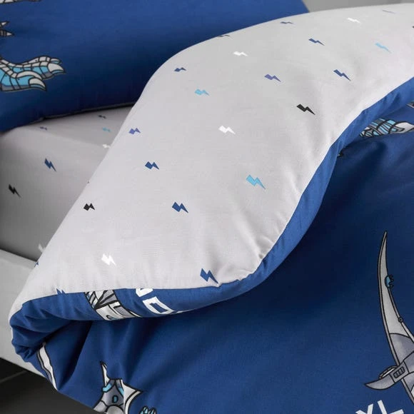 Catherine Lansfield Blue Dinobot Duvet Cover and Pillowcase Set Light Blue, Dinosaur, Patterned 4 Catherine Lansfield Blue Dinobot Duvet Cover and Pillowcase Set Light Blue, Dinosaur, Patterned - Image 4