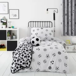 Dunelm Football Grey and White Reversible Duvet Cover and Pillowcase Set Polycotton, Patterned, Duvet Cover Sets -All Kids And Nursery Sales 2024 1000186816 alt01